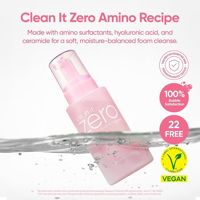 BANILA CO Clean It Zero Amino Bubble Cleanser | pH-Balanced Foaming Facial Cleanser for Sensitive Skin | Daily Moisturizing Face Wash with Hyaluronic Acid & Ceramide (300ml / 10.14 fl. oz)