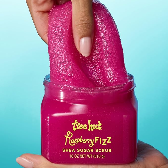 Tree Hut Raspberry Fizz Shea Sugar Scrub, Exfoliating, Hydrating & Moisturizing Body Scrub with Shea Butter & Nourishing Essential Oils, Smooth & Soften Skin, 18 oz