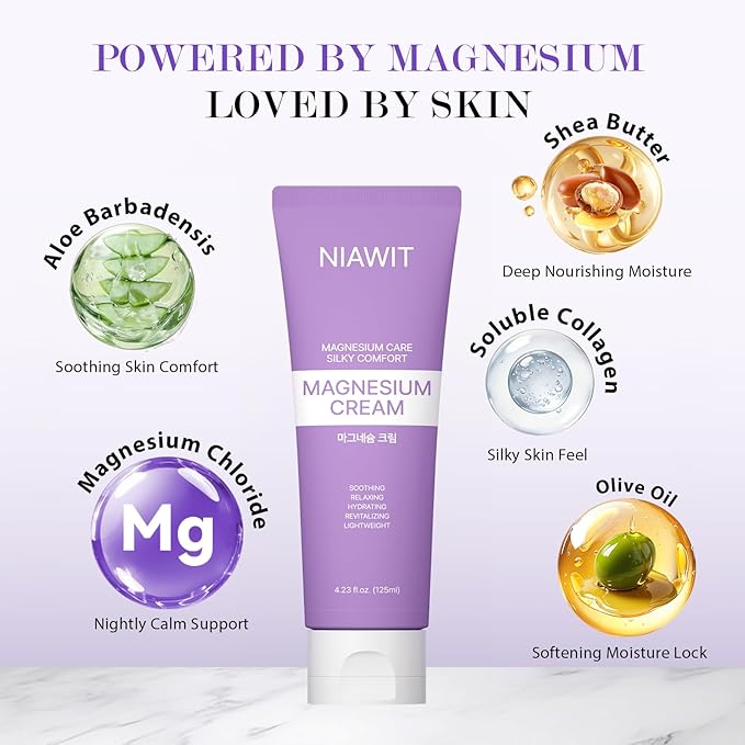 Magnesium Cream – Restful Sweet Sleep + Muscle Relaxation for Legs, Feet & Arms | Hydrating Body Cream with Magnesium & Shea Butter to Smooth Skin, Calm Gentle Formula 125 ml