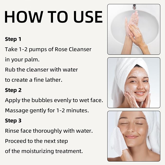 Rose Facial Cleanser Makeup Remover, Daily Face Wash Gentle Deep Pore Cleansing for Dry,Sensitive,Oily & Combination Skin Soap Free,Fragrance Free,Dye Free 10.1 fl. oz+3.4 fl. oz Travel Size