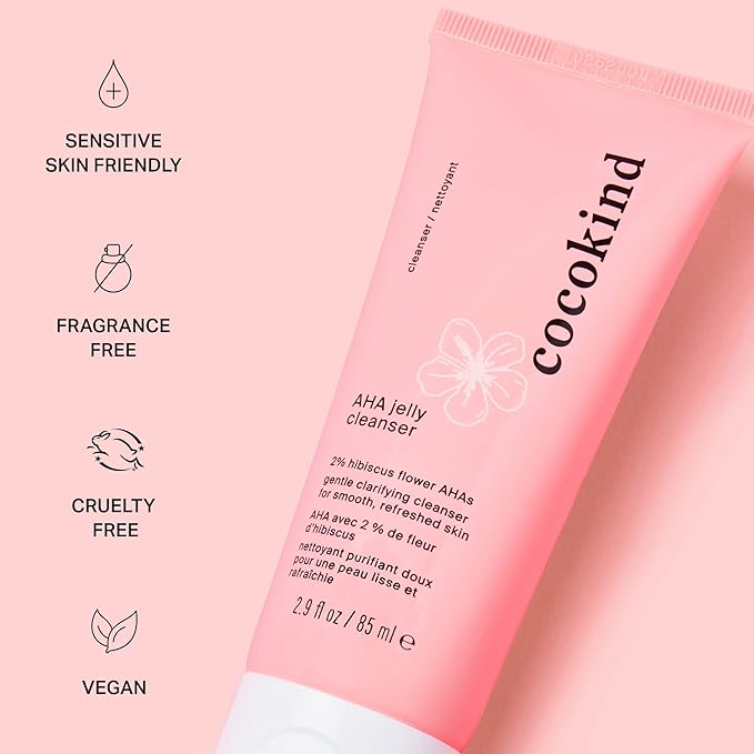 Cocokind AHA Jelly Cleanser, Gentle Face Wash and AHA BHA Cleanser with Hyaluronic Acid, Exfoliating Face Wash for Oily Skin