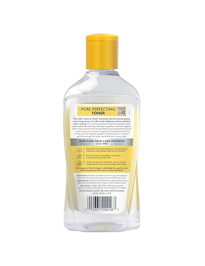 Dickinson's Original Witch Hazel Pore Perfecting Toner | 100% Natural Distilled Witch Hazel | America's #1 Toner | Refines Pores | Removes Impurities & Oil | 16 Fl Oz (Pack of 2)