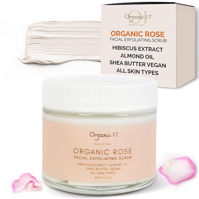 Rose Face Scrub with Pumice – Gentle Vegan Exfoliator for Radiant Skin, Natural Facial Polish with Organic Rose Water & Shea Butter – 60ml