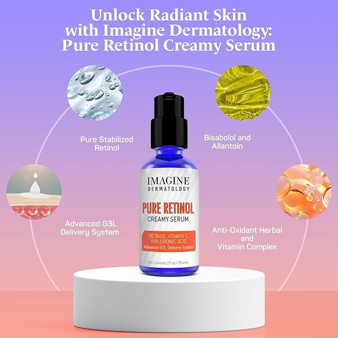 Pure Retinol Creamy Serum LARGE 2oz with Hyaluronic Acid and Vitamin E | Pure Retinol Serum For Face - Unmatched G3L Delivery System - Moisturizer | Made in USA - 2 fl oz/59.4 ml