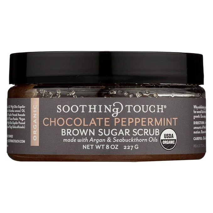 Soothing Touch Scrub - Organic - Sugar - Chocolate Peppermint Brown Sugar - 8 oz-95%+ Organic-Gluten Free-Dairy Free-Yeast Free-Wheat Free-