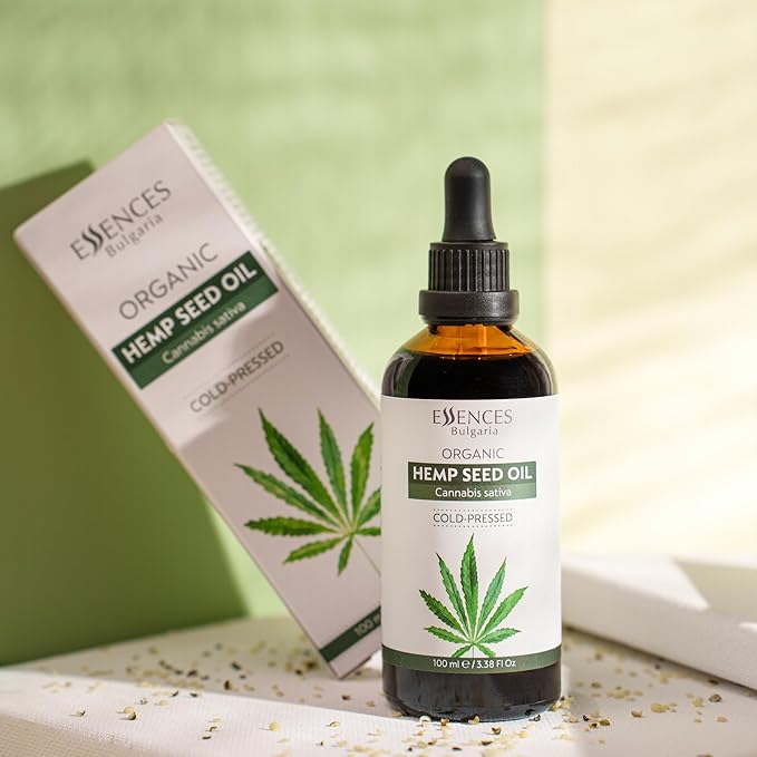 Essences Bulgaria Organic Hemp Seed Oil 3.4 Fl Oz | 100ml | 100% Natural Cold-Pressed Oil | Therapeutic Quality | Family Owned Farm | Massage Base Oil | Natural Moisturizer | Ideal Carrier Oil