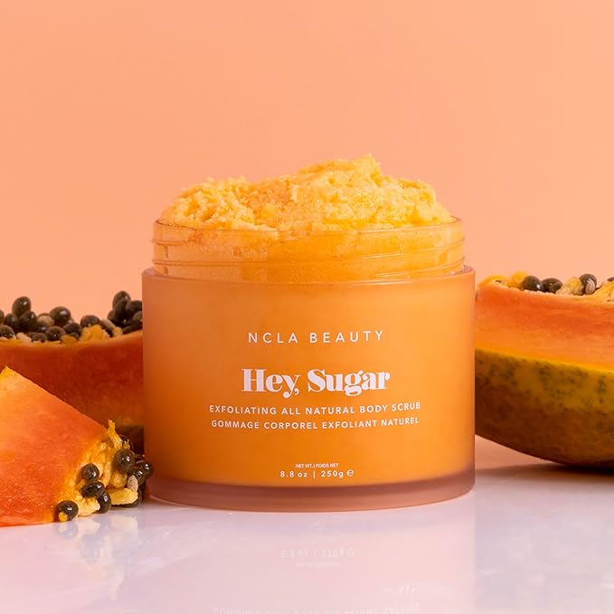 NCLA Beauty Hey Sugar All Natural Body Scrub - Moisturizing, Exfoliating Sugar Scrub - Shea, Cocoa, and Mango Butters - Papaya Vanilla - 8.8 oz