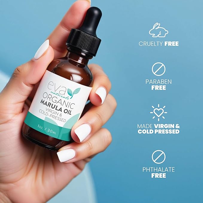 Eva Naturals Marula Oil – 100% Pure Cold Pressed Oil for Face, Hair, Skin & Body – Lightweight Facial & Massage Serum – Moisturizer for Aging Care, Gua Sha & Beard Use – 1 Oz