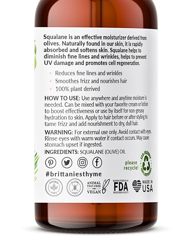 Brittanie’s Beauty 100% Pure Squalane Oil for Hair, Skin & Nails – Lightweight Hydration for Radiant Glow, Smooth Skin & Silky Hair | Clean, Vegan, Non-Greasy Formula, 2oz