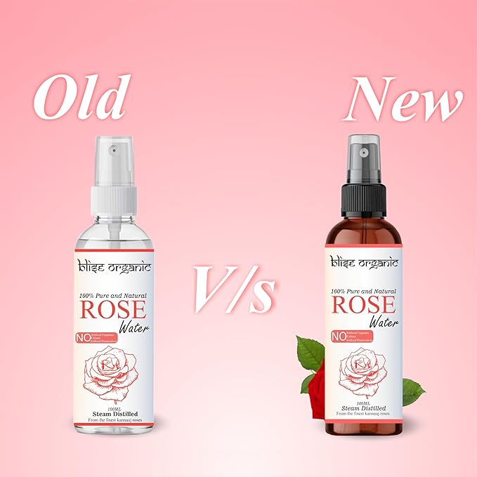 Blise organic Rose Water -100% Pure, Natural and Organic, Free from Preservatives, Steam distilled from finest rose petals, Alcohol-Free, Vegan & Cruelty Free