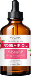 velona Rosehip Oil - 4 Fl Oz | 100% Pure and Natural Carrier Oil| Unrefined, Cold Pressed, Hexane Free | Moisturizing Face, Hair, Body, Skin Care, Stretch Marks, Scars…