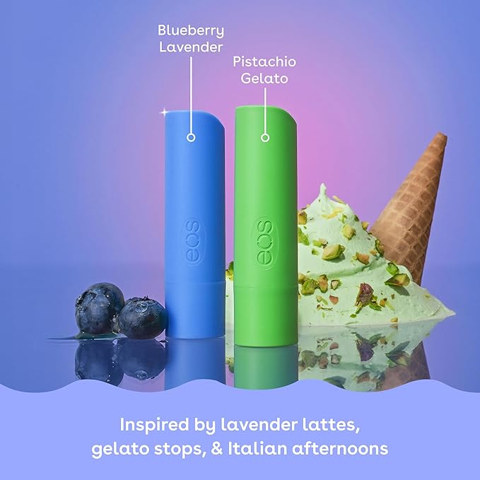 eos Limited Edition Lip Balm, Blueberry Lavender, Pistachio Gelato - Moisturizing, Hydrating Lip Balm, For Dry Lips, Shea Butter, Gift Set, Cruelty-Free, 0.14 oz, 2-Pack