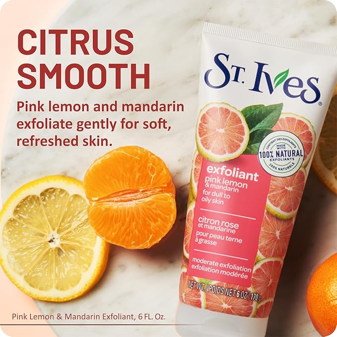 St. Ives Exfoliant Face Scrub – Skin-Brightening Pink Lemon & Mandarin for Glowing Skin, 6 Oz Ea