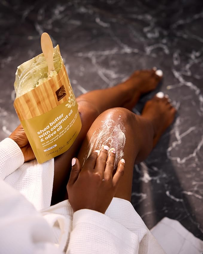 Raw Shea Butter with Coconut & Olive Oil - Vanilla & Coconut Scent. 100% Natural Whipped Ghana Shea Butter for Dry Skin, Hair & Body – Pure, Handmade, Vegan, Eco-friendly, Skincare - 350g