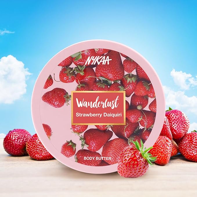 Nykaa Naturals Wanderlust Body Butter - Enriched with Shea, Cocoa Butter, and Almond Oil - Vegan, Cruelty-Free - Strawberry Daiquiri - Vegan - 6.7 oz