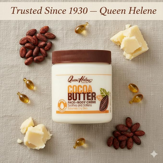 Queen Helene Cocoa Butter Face & Body Cream – Extra Rich Moisturizing Formula for Dry Skin | Softens, Smooths & Restores Radiance | 4.8 oz Jar (3 Pk)