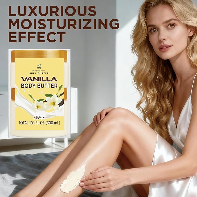 Vanilla Body Butter, Shea Body Butter for Women Dry Skin, Natural Vanilla Lotion for Body Care Smell Good-3.4 floz+6.8 floz(100ml+200ml)