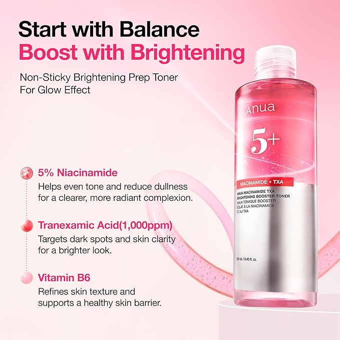 Anua Niacinamide Tranexamic Acid Brightening Booster Toner, Lightweight Pink Essence Toner for Dark Spot Care, Glow & Skin Clarity, Korean Skincare, 8.45 fl oz