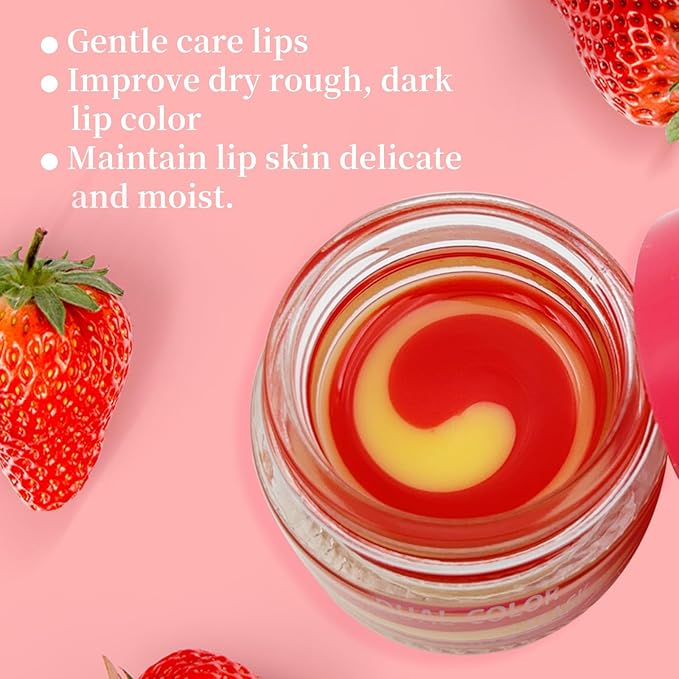 MOND'SUB Lip Sleeping Mask,Overnight Dry Damaged Lip Nourishment,Moisturizer for Plump, Smooth Lips,Hydrating Lip Balm Care with Fruit Extracts,Dual-Color Strawberry & Vitamin C