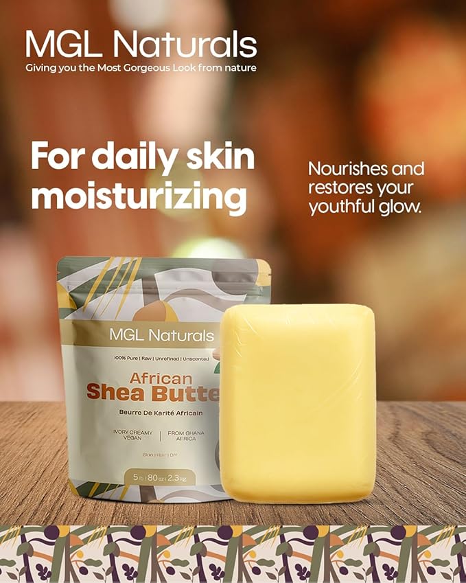 MGL Naturals Raw African Shea Butter Ivory 5 lb, 100% Pure and Unrefined. Nourish and moisturize skin and hair. Use alone or DIY recipes. From Ghana (5 lb)