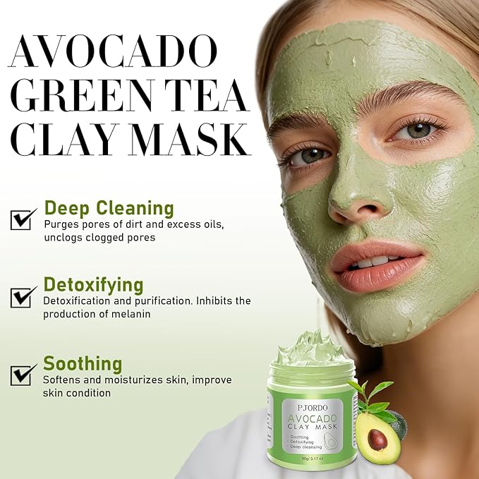 Pjordo 4 Pcs Clay Mask for Face(360g in Total), Turmeric Vitamin C, Dead Sea Mud, Green Tea Avocado, Rose, Face Mask Skincare for Pore Cleansing, Facial Masks for Women Skin Care, 3.17 Oz Each