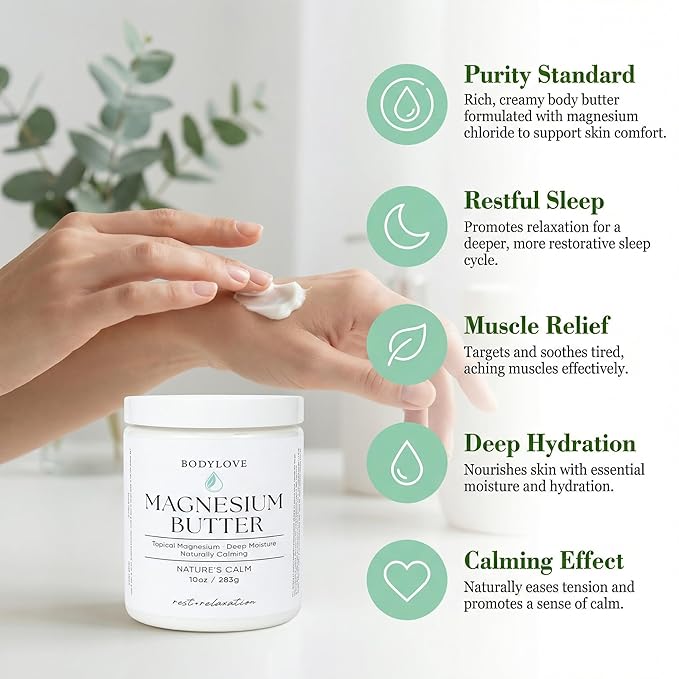 Magnesium Butter – Calming & Soothing Topical Magnesium with Shea, Mango & Cocoa Butter –Deep Moisture for Skin Comfort – 10 oz