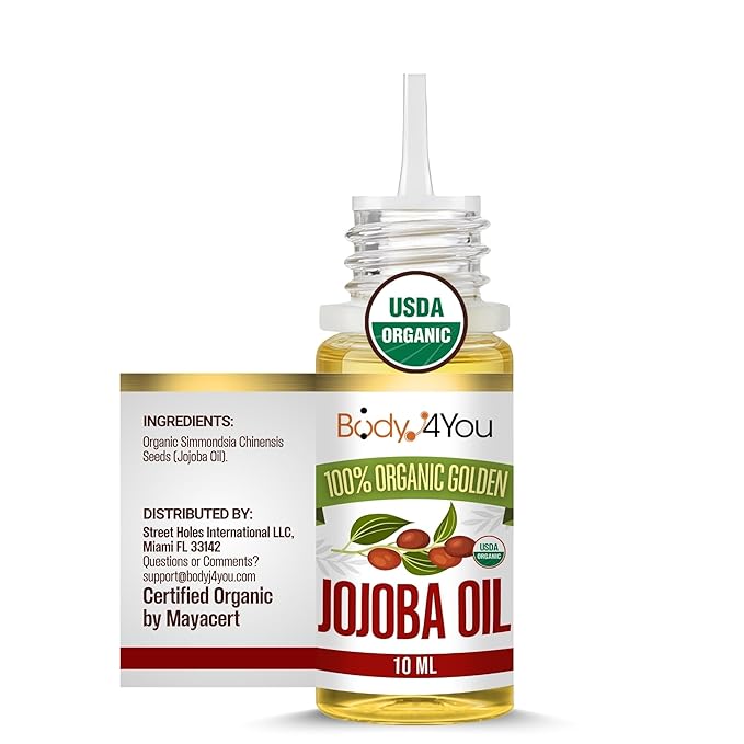 BodyJ4You Organic Jojoba Oil Piercing Aftercare - USDA 100% Pure Cold Pressed Ear Stretching Oil - Gauge Care Nose Septum Cartilage Tragus Navel - Natural Skin Recovery Moisturizer Vegan - 0.33 Fl Oz