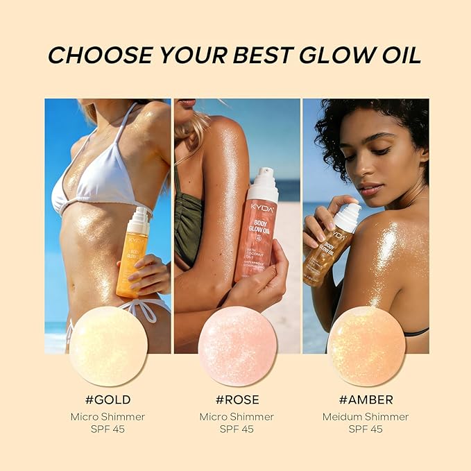 KYDA Travel Size Sunscreen,SPF 45 Sunscreen Spf Body Oil with Gold Mica, Sun-kissed Glow Skin Illuminator, Moisturizing Coconuts Summer Sunscreen,Water Resistant, 3.38 fl oz, GOLD