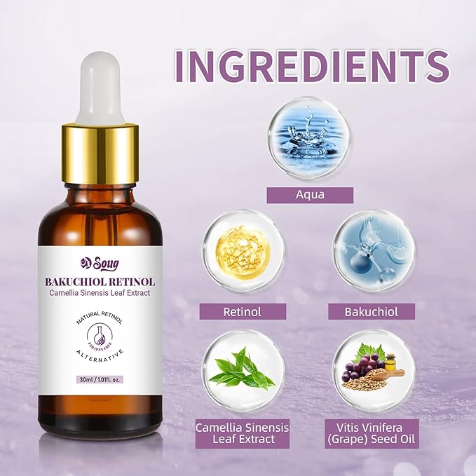 Bakuchiol Retinol Serum, 2 PCS Retinol Rejuvenation Serum for Anti Aging & Reduce Wrinkles, Fine Lines & Sagging, Moisturising Skin, 2.02 fl.oz