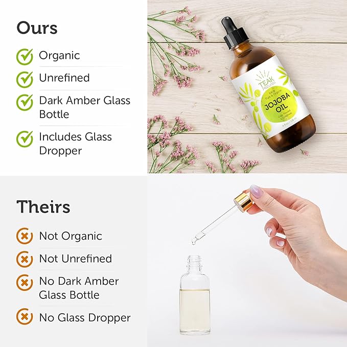 Cold Pressed Organic Jojoba Oil - Natural Unrefined Pure Jojoba Oil Moisturizer for Skin Hair and Nails - 4 Ounces