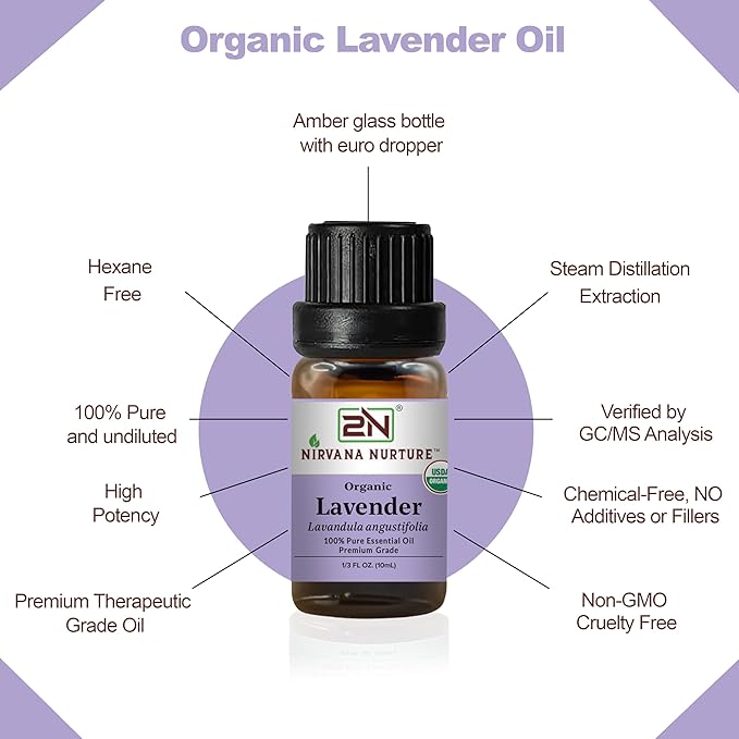 Lavender Essential Oil USDA Certified Organic, 100% Pure Natural Premium Grade, Undiluted- Aromatherapy Diffuser for Calm and Relaxation, Skin Care, Hair Care