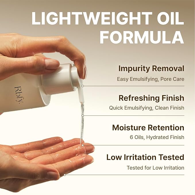 Rbfy. One Step Cleansing Oil - Lightweight Face Cleanser for Makeup, Sebum & Blackhead Removal with Grape Seed Oil | Non-Greasy, Sutiable for All Type Skins | Korean Skincare (6.9 fl oz)