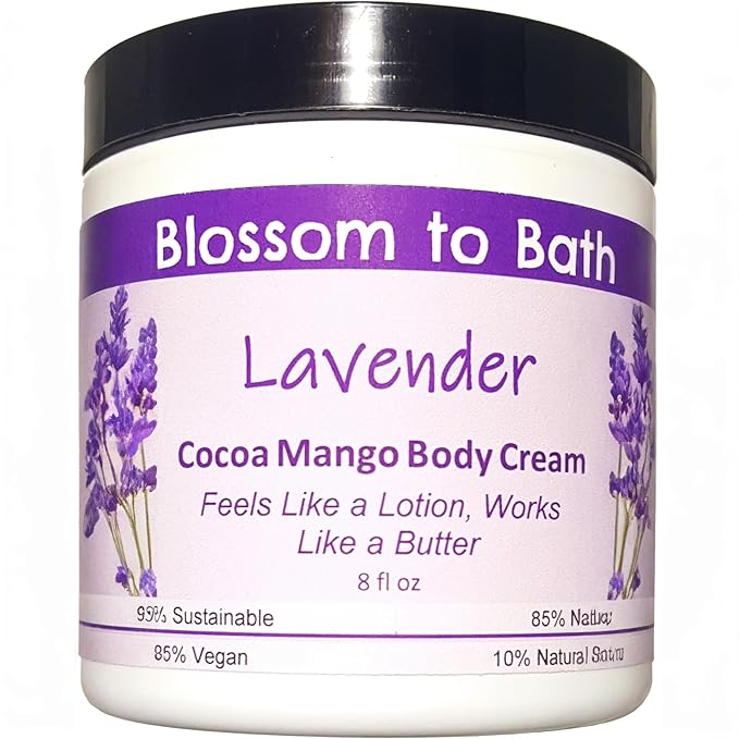 Blossom to Bath Lavender Cocoa Mango Body Cream (8 Ounce) - Pure Essential Oil Fragrance - Feels Like A Lotion And Works Like A Butter with a Relaxing Comforting Scent