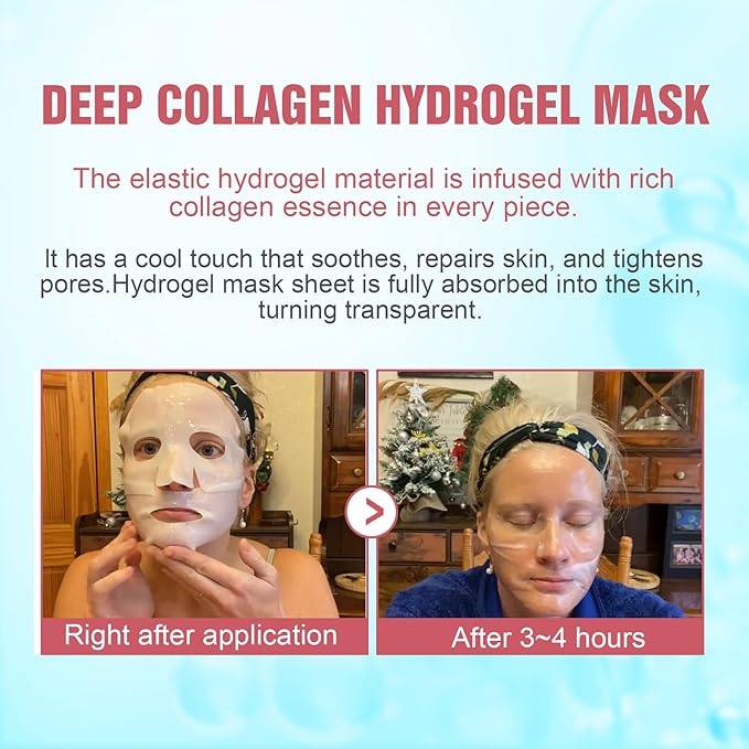 Deep Collagen Face Mask Overnight, Bio- Collagen Mask Real Deep Mask, Hydrating Hydrogel Masks with Low Molecular Collagen for Firming, Elasticity, Pore Minimizing 40g x 5ea Mothers Day Gifts