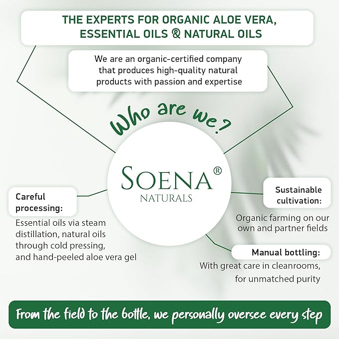 Soena Aloe Vera Gel Organic - FROM PURE ALOE LEAF JUICE - Vegan | 100% Natural & Unscented - Certified Organic - Made in Germany - Moisturizer - For Face, Skin, Hair, Sunburn relief