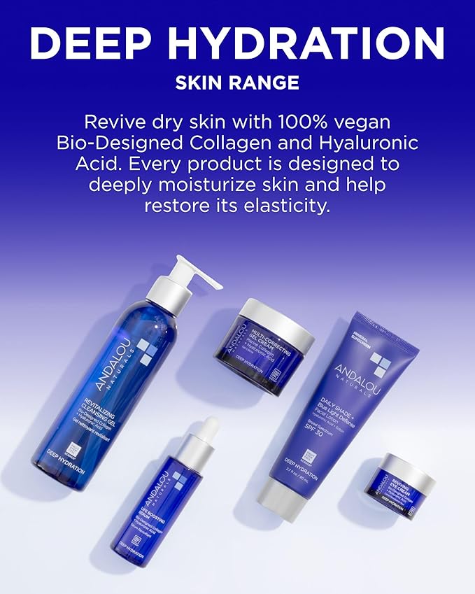 Andalou Naturals Deep Hydration Face Moisturizer Multi-Correcting Cream - Daily Skincare With Hyaluronic Acid, Vegan Collagen, & Fruit Stem Cells - Repair Skin Elasticity & Boost Hydration - 1.7 fl oz
