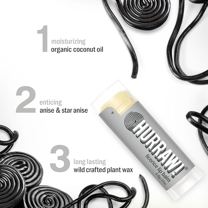 Hurraw! Licorice Lip Balm, 3 Pack: Organic, Certified Vegan, Cruelty and Gluten Free. Non-GMO, 100% Natural Ingredients. Bee, Shea, Soy and Palm Free. Made in USA