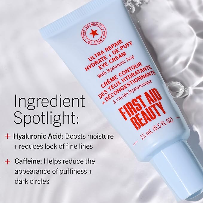First Aid Beauty - Hydrating Eye Cream with Hyaluronic Acid, Nourishing Eye Cream that Provides 24 hours of Hydration, Helps Smooth Fine Lines, Wrinkles & Puffiness, Safe for Sensitive Skin, 0.5 oz