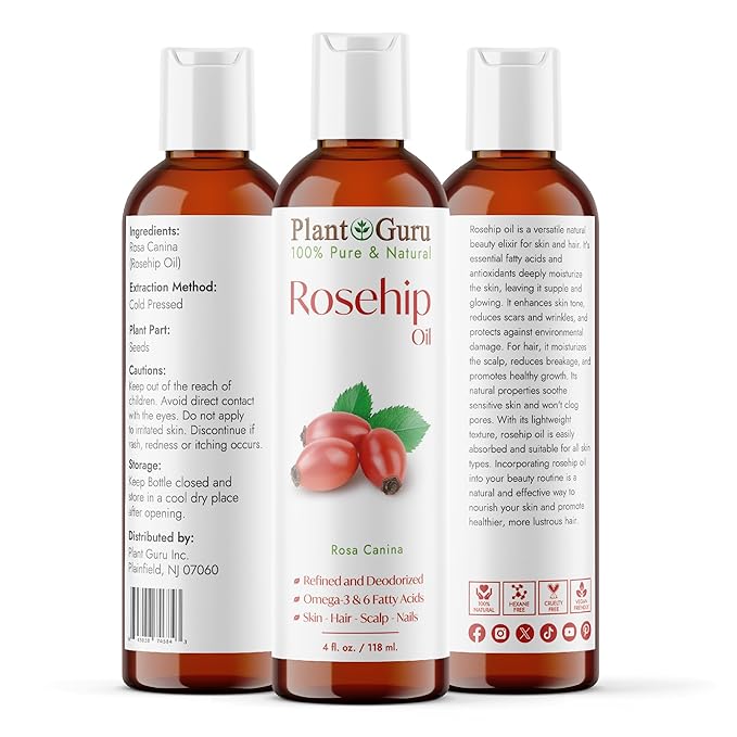 Rosehip Oil Refined 4 fl. oz. – Cold Pressed, 100% Pure & Natural Carrier for Skin, Face, Body, and Hair Moisturizing. Great for DIY Creams, Lotions, and Lip Balms