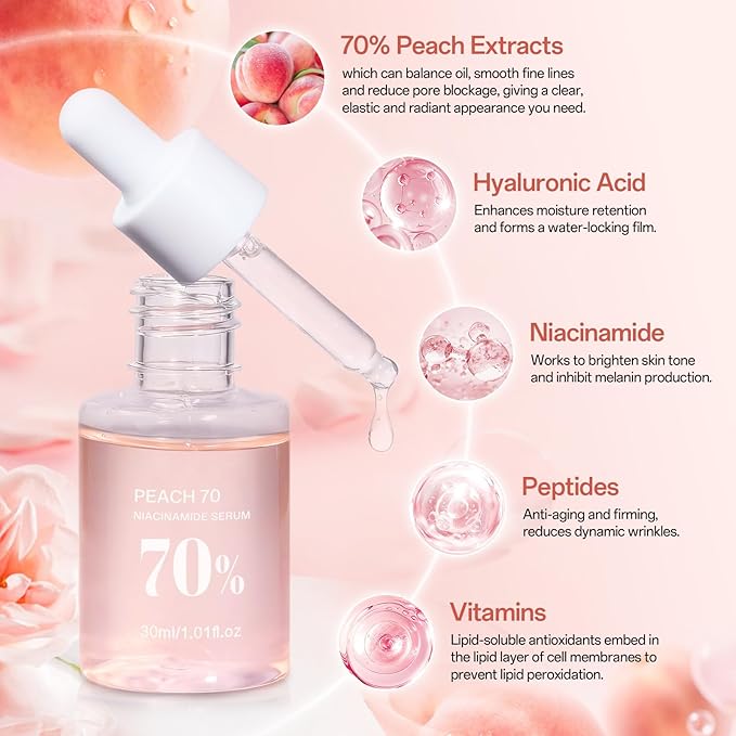 Peach 70 Niacinamide Serum, Dark Spot Correcting Serum for Face Hydrating, Facial Serum for Oily Skin, Daily Clean