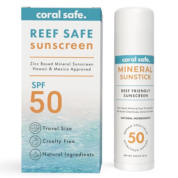 Reef Safe Sunscreen SPF 50 Mineral Face Stick - Travel Size, Biodegradable, Hawaii & Mexico Approved, Zinc Oxide, Oxybenzone & Octinoxate Free, 80 Min Water Resistant, TSA Approved by Coral Safe