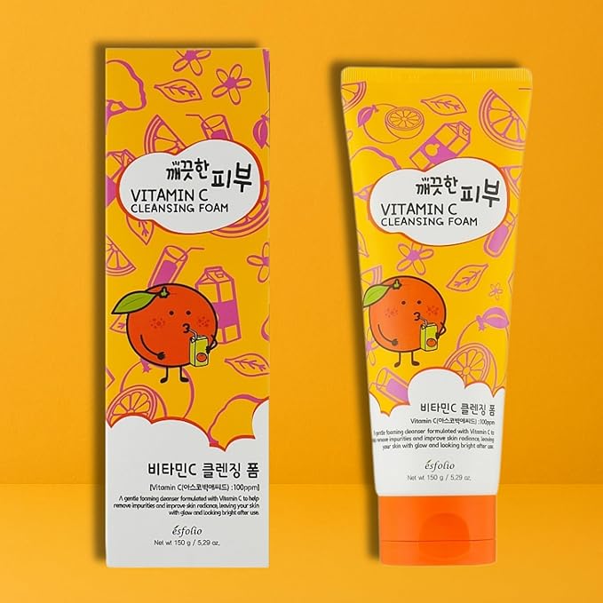 esfolio Vitamin C Cleansing Foam – Improving Face Wash for Glowing Skin, Deep Pore Cleanser with Antioxidants, Hydrating & Refreshing, Gentle Daily Skincare (5.29oz -150g)