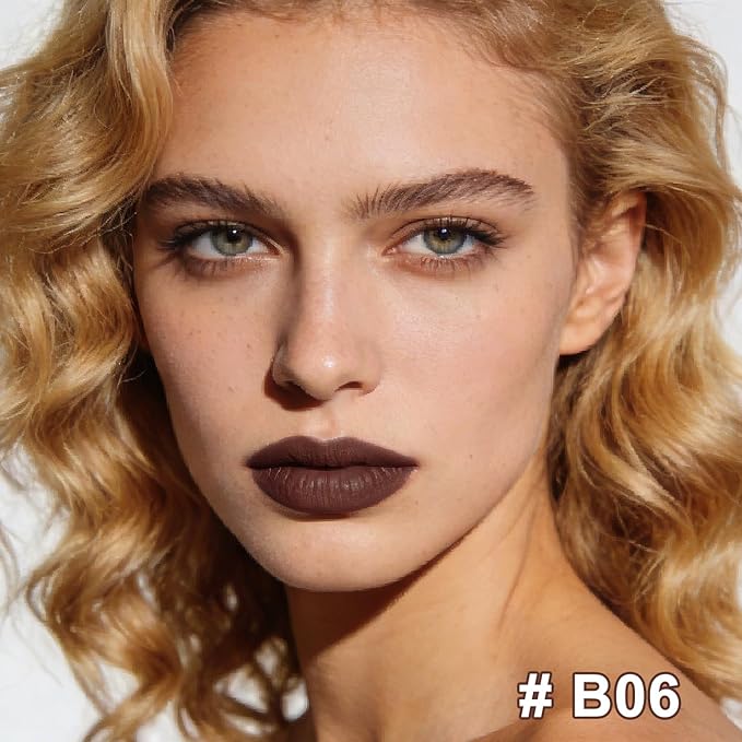 Matte Lipstick Lip Crayon, Dark Chocolate Long Lasting Lip Stick, Waterproof Velvet Lip Liner Pencil for Women, 24 Hour Neutral Lipstick, B06