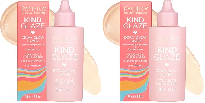 Pacifica Makeup Primer – Kind Glaze Dewy Glow Layer, Hydrating Primer with Vegan Collagen, Squalane & Ceramides for Soft-Focus Radiance, Vegan & Cruelty-Free, 1 fl oz (Pack of 2)