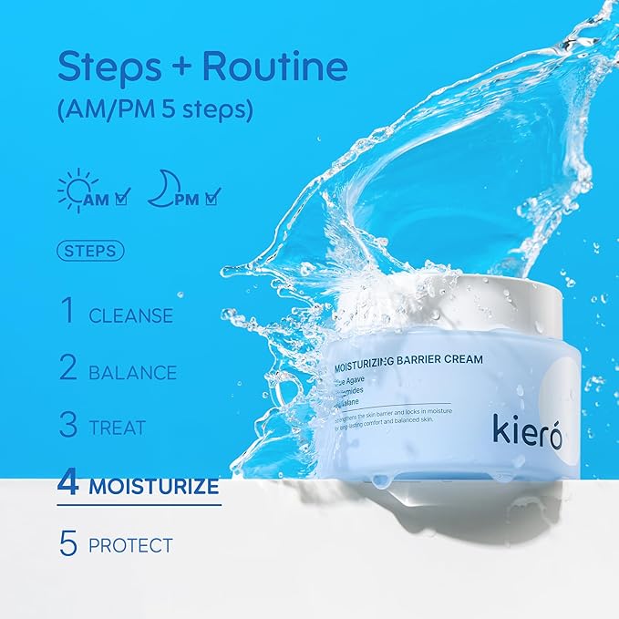 Kiero Moisturizing Barrier Cream - Hydrating Daily Face Moisturizer with Blue Agave, Ceramides & Squalane for All Skin Types - Vegan, Soothing Facial Lotion Barrier Repair Korean Skin Care (1.76 oz)