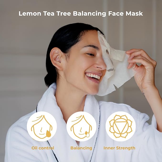 INNA ORGANIC Sheet Mask - Balancing & Oil Control, EWG & COSMOS Certified (Pack of 5) | Lemon Tea Tree Essential Oils Infused Skin Care | Luxury Clean Beauty