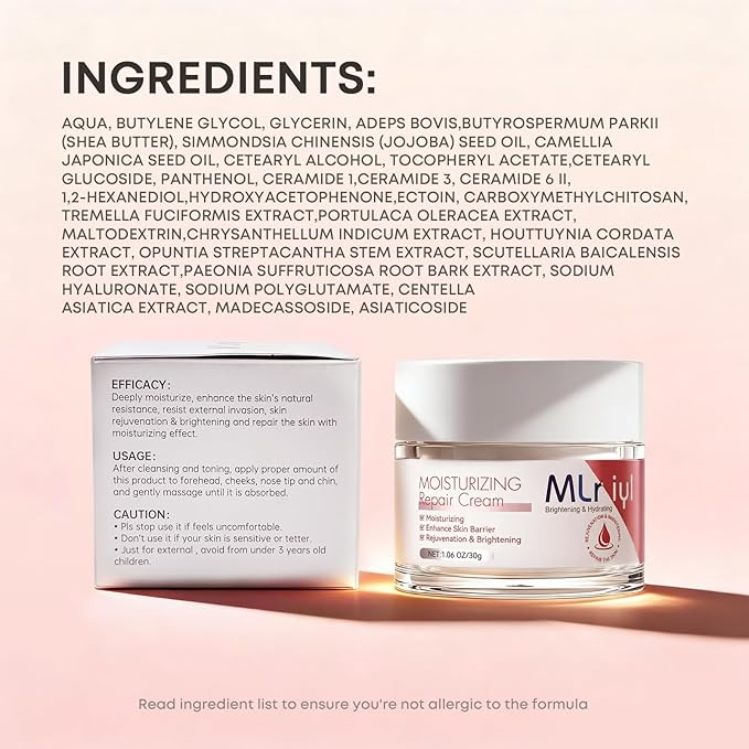 Barrier Repair Face Moisturizer for Dry & Sensitive Skin, Intense Daily Face Cream with Triple Ceramides, Tallow & Ectoin, Deep Hydrating Facial Lotion, Non-Comedogenic & Fragrance Free 1.06 OZ