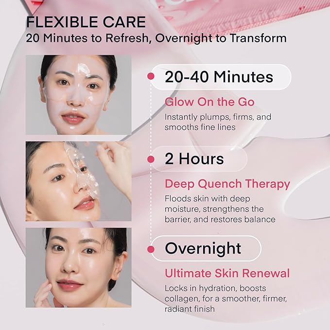 TEREZ & HONOR Korean Real Deep Bio Collagen Face Mask - 16 ea x 33g 100 Dalton Ultra Low Marine Collagen Overnight Hydrogel Masks for Glow Skin, Hydration, Pore, Elasticity, Firming, Unscented