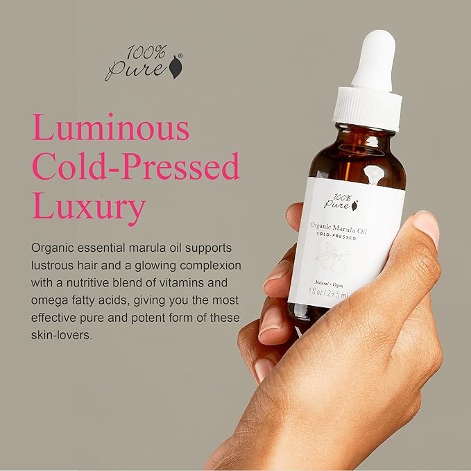 100% PURE Organic Marula Oil Cold-Pressed For Face Body Hair Hydrating Vitamins & Omega Fatty Acids Support Glowing Plumped Up Youthful Skin - Natural Moisturizer Facial Radiance - Vegan - 1oz