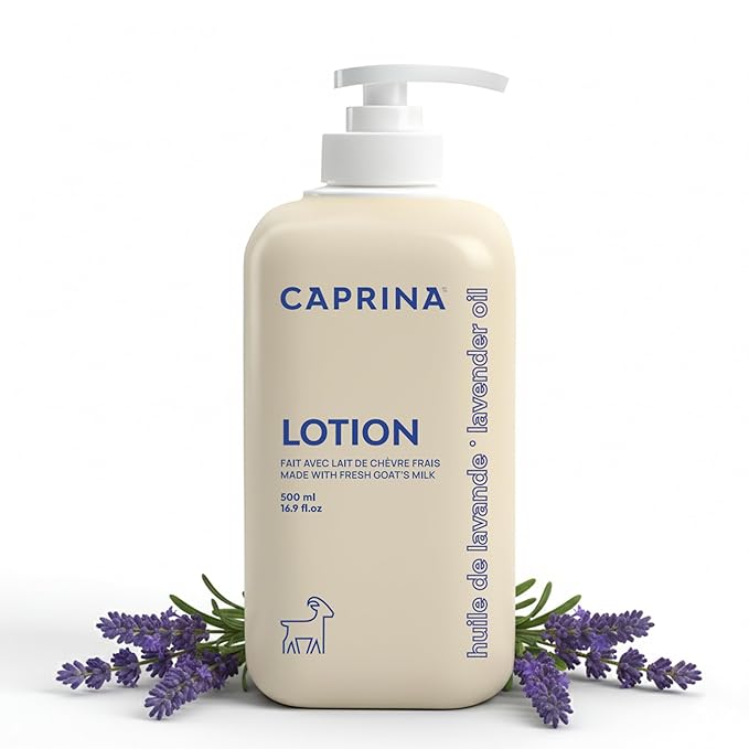 Caprina Goat’s Milk Body Lotion, 500 ml (16.9 oz), LAVENDER OIL, Soothing Daily Moisturizer for Normal to Dry Skin